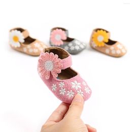 First Walkers Baby Girls Mary Jane Flats Soft Sole Lovely Infant Slippers Embroidery Princess Dress Shoes Sunflower 0-18M Gift
