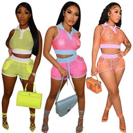 Women's Tracksuits Sexy Two-Piece Set Women Spring Summer Hollow Tank Top Shorts Sets Lounge Nightclub Club Outfits Streetwear Wholesale