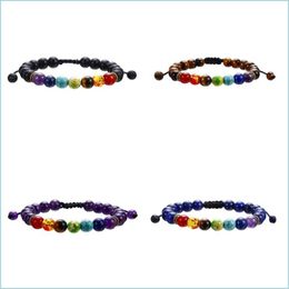 Beaded Strands 7 Chakra Natural Stone Charm Bracelets Tiger Eye Lapis Lazi Amethyst Frosted Beads Chains Rope Bangle For Women Men C Dhhfy