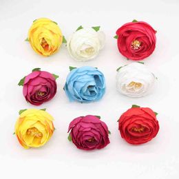 Faux Floral Greenery 10pcs Silk rose tea bud Flour Threads For Home Pions wedding decoration accessories Pompon diy scrapbooking artificial flowers cheap J220906