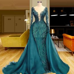 Hunter Green Luxurious Prom Dresses Lace Sequined Illusion Party Dresses with Overskirts Custom Made Evening Dress