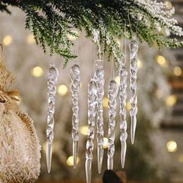 Christmas Decorations 10pcs 12cm Simulation Ice Xmas Tree Hanging Ornament Fake Icicle Winter Party Year Decoration Supplies 220914