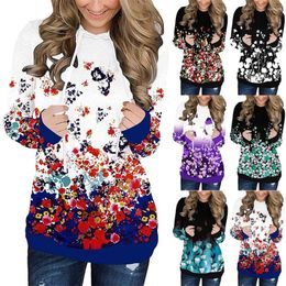 Women's Hoodies Laies Autumn Winter Digital Printing Loose Long-sleeved Floral Printed Casual Hooded Sweater Tops Outwearing Clothes