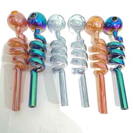 Smoking Accessories Plating Pipes spiral Twisted Sapphire Pyrex Glass Oil burner Hand Hookahs Colored Bowls Dab Rigs Bongs 14cm Length