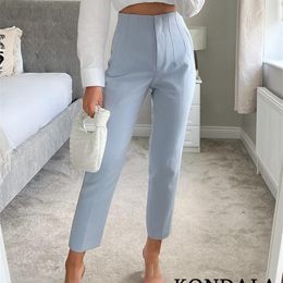 Women's Pants Capris KONDALA Women Light Blue Chic Fashion Office Wear Straight Pants Vintage High Waist Zipper Fly Female Trousers Fashion 220915