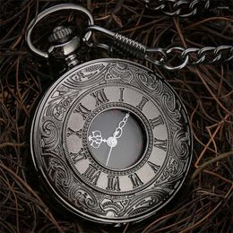 Pocket Watches Classic Black Roman Numerals Display Quartz Watch Retro Pendant Clock Gifts Timepiece With Chain