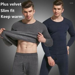 Men's Tracksuits Men Seamless Elastic Warm Velvet Inner Wear Thermals Underwear Pyjama Set For Home YAA99