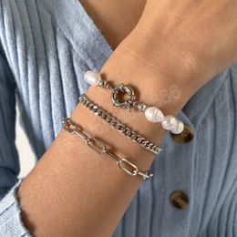 Multilayer Imitation Pearl Beaded Bracelet for Women Retro Simple Gold Colour Metal Charm Bracelets Girl Sweet Fashion Jewellery