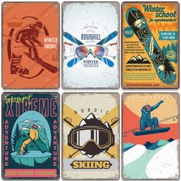 Funny Aloha Tiki Bar Poster Metal Painting Sings Winter Skiing Sports Retro Metal Tin Plate for Ski Club Garage Home Wall Decoration Size 30x20CM