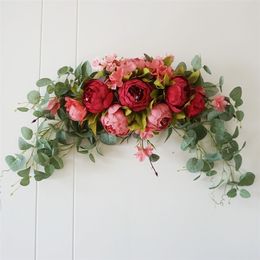 Christmas Decorations Artificial Wreath Door Threshold Flower DIY Wedding Home Living Room Party Pendant Wall Decor Garland Gift Rose Peony 220914