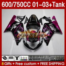 Injection Mould Fairings & Tank For SUZUKI GSXR750 GSXR-750 GSXR600 750CC K1 2001 2002 2003 152No.89 600CC GSXR-600 01-03 GSXR 750 600 CC 01 02 03 OEM Fairing rose glossy