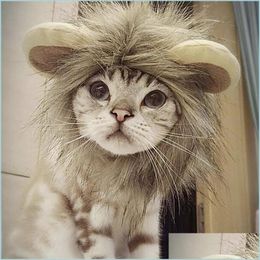 Cat Costumes Funny Cute Pet Cat Costume Lion Mane Wig Cap Hat For Dog Halloween Christmas Clothes Fancy Dress With Ears Drop Delivery Dhazw