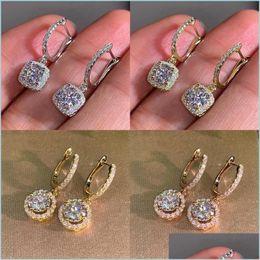 Dangle Chandelier Huitan Versatile Classic Design Round Dangle Earrings For Women Dazzling Crystal Cz Engagement Wedding Jewellery Sta Dhe2F