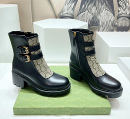 Latest Ladies Boots Leather Cloth Stitching Low Heel Side Zipper Buckle Round Head Formal Dress Casual Banquet Work Home Versatile Size 35-42