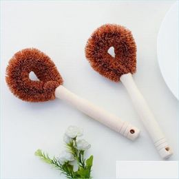 Cleaning Brushes Natural Coconut Brown Non-Stick Oil Long Handle Pot Brush Dishwashing Cleaning Hang Type Kitchen Tools Drop Delivery Dhrse