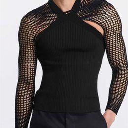 Men's TShirts INCERUN Fashion T Shirt Sexy See Through Mesh Hollow Two Pieces Sets Tops Streetwear Party Nightclub Clothing S5XL 220915