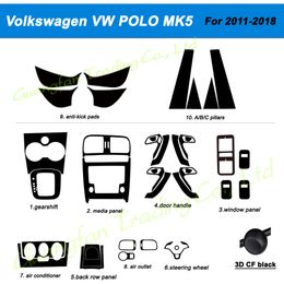For Volkswagen VW POLO MK5 2011-2018 3D/5D Carbon Fibre Car Interior Centre Console Cover Colour Change Moulding Sticker Decals