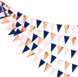 Party Decoration Navy Blue Pink Rose Gold Blush Decorations Hanging Paper Triangle Flag Banner Garlands For Bachelorette Wedding Bridal