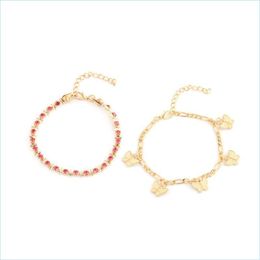 Fußkettchen Vergoldet Schmetterling Quasten Fußkettchen Kristall Strass Frauen Legierung Knöchel Armband Mtilayer Kette 2-teiliger Anzug 3 2My J2B Drop Dhqky