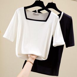 Women's T Shirts Summer Shirt Women Casual Womens Tee U-Neck Tops Half Sleeve Cotton T-shirt Ladies Clothings Black White Women's