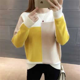 Women's Knits Tees Women Colour Block Pullover Sweater Autumn Winter Fashion Femme Round Neck Knitted Tops Female Long Sleeve Jumper S-2XL 220914