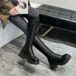 Boots Knee high Long Motorcycle Autumn Winter Ladies Shoes Platform Thick Heel Lace up Zipper British Style Women s Knight 220915