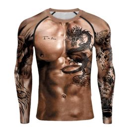 Men's TShirts Cotton Summer 3d Print Tshirts Funny Muscle Long Sleeves Men Tees Shirts Loose Plus Size Streetwear Clothes Top 220915