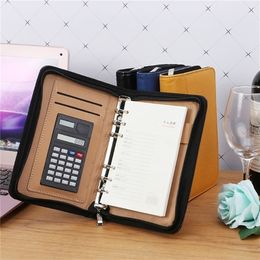 Notepads PU Leather Cover Zipper Notebook Loose-Leaf Business Notepad With Calculator 220914