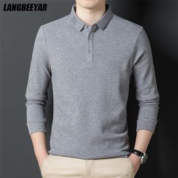 Men's Polos Top Grade Fashion Designer Brand Luxury Polo Shirt 100% Cotton Casual Long Sleeve Tops Solid Colour Clothes 220915