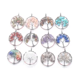Life Tree Pendants Pendulum Natural Gem Stone Crystal Vintage Copper Plated Fashion Clothing Accessories Charms Women Mens Jewellery BN413