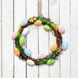 Decorative Flowers Home Furnishing Easter Decorated Egg Cane Circle Pendant Window Door Hanging Garland Simulation
