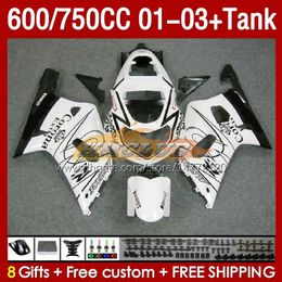 OEM Fairings & Tank For SUZUKI GSXR-750 GSXR600 750CC K1 GSXR750 01 02 03 152No.47 600CC GSXR 750 600 CC 2001 2002 2003 GSXR-600 01-03 Injection Mould Fairing white black blk