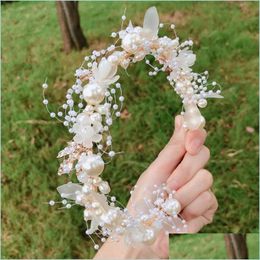 Headbands Fashion Pearl Flower Headband Bridal Wedding Crown Hair Accessories Band Tiara Crystal Headpiece Jewellery 5636 Q2 Drop Deliv Dhdns