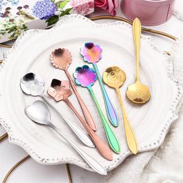 Stainless steel short handle flower shape spoons Coffee mixing spoon Cherry blossom heart-shaped Rose scoop T9I002079