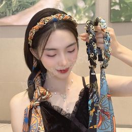 Bowknot Hair Band Chain Streamers Headband Women Hair Accessories Braided Hairbands Long Ribbon Hair Hoop Tassel Headbands