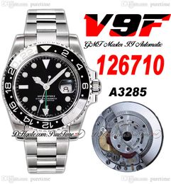 V9F GMT II A3285 Automatic Mens Watch V4 40mm 126710 Ceramic Bezel Black Dial Green Hands 904L OysterSteel Bracelet Super Edition Same Series Card Puretime G7