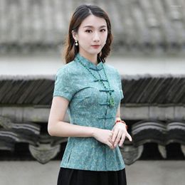 Ethnic Clothing Cheongsam Women's Stand Collar Hanfu Tops 2022 Summer Cotton Blend Prints Short Sleeve Chinese Style Tang Costume Shirts