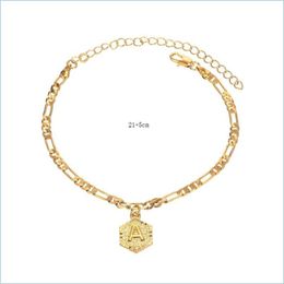 Anklets Anklets A-Z Letter Hexagon Initial For Women Gold Stainless Steel Ankle Bracelet On The Leg Female Foot Chain Anklet Jewelry Dhmrz