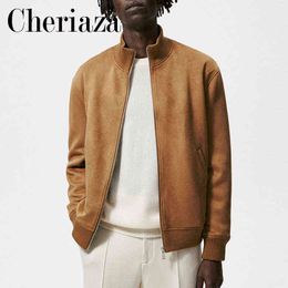 Men's Jackets Cheriaza Autumn Winter Men Camel Faux Suede Jacket Casual Long Sleeves Solid Color Simple Outerwear Male Stand Collar Jackets T220914