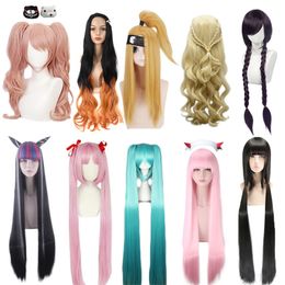 Party Decoration Anime Woman Cosplay Wig Danganronpa Enoshima Junko Demon Slayer Kamado Nezuko Ladies Long Wig Halloween Carnival Funny Props 220915