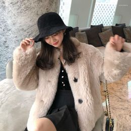 Women's Fur Deoxdmzi Loose O-neck Wool Sheep Shaving Jas Fashion Women Bont One Piece Short Stand Crack Women's Winter Coat