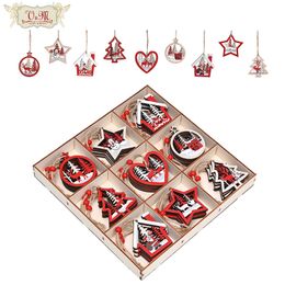 Christmas Decorations Valery Madelyn 36pcs Wooden Ornaments Red Tree for Home Pendant Noel Decoration 2023 220914