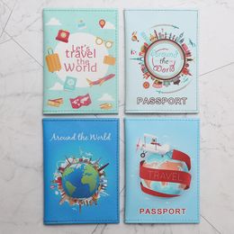 DHL100pcs Card Holders Around The World Map Prints PU Travel Storage Passport Cover Mix Colour