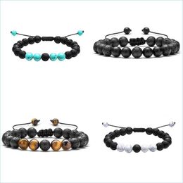 Beaded Strands Beaded Strands Woven Adjustable Jewellery Bracelets Natural Volcanic Lava Stone Bead Chain Men Women Mti Colour Drop De Dh0Zu