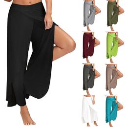 Women's Pants Capris Women Plus Size Wide Leg Pants Loose Fitness Dance Yoga Split Trousers Female Elastic Wasit Casual Workout Solid Summer Clothing 220915