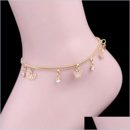 Anklets Butterfly Double Deck Alloy Anklet Fashion Ladies Foot Chain Gold Bohemian Sexy Charming Jewelry Beach 2 3Zx Q2 Drop Delivery Dhfyx
