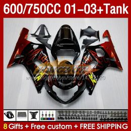 OEM Fairings & Tank For SUZUKI flames orange GSXR600 750CC GSXR-750 K1 2001-03 152No.32 600CC GSXR 600 750 CC GSXR750 01 02 03 GSXR-600 2001 2002 2003 Injection Mould Fairing