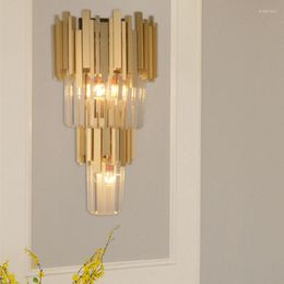 Wall Lamp Modern Gold Led Light E14 Creative Design Indoor Lamps For Bedroom Bedside Corridor Polished Steel Crystal Sconce