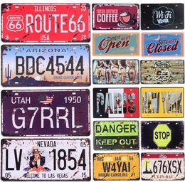 Vintage Metal Painting Poster Coffee Movie Route 66 Metal Tin Sign Plaques Car Licence Plate Bar Pub Garage Home Wall Decoration 15x30cm