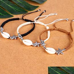 Anklets Shells Starfish Turtle Charm Braided Bracelets Anklet Hand Woven Boho Rope Bracelet Surfer Hawaiian Summer Beach Jewelry For Dhbi5